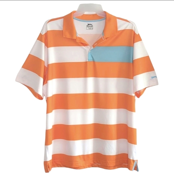 Slazenger Striped Performance Polo Shirt Orange White Blue Golf Activewear XXL - Picture 12 of 12